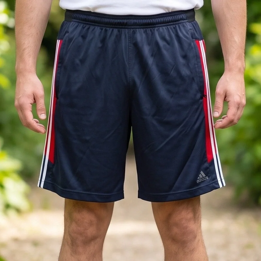 Adidas Primegreen AEROREADY Mens Athletic Shorts Red White and Blue Striped XL